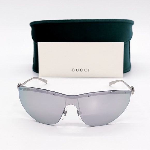 NEW GUCCI GG1700S 002 SUNGLASSES SHIELD SILVER WOMEN GUCCI EYEWEAR - Picture 3 of 11